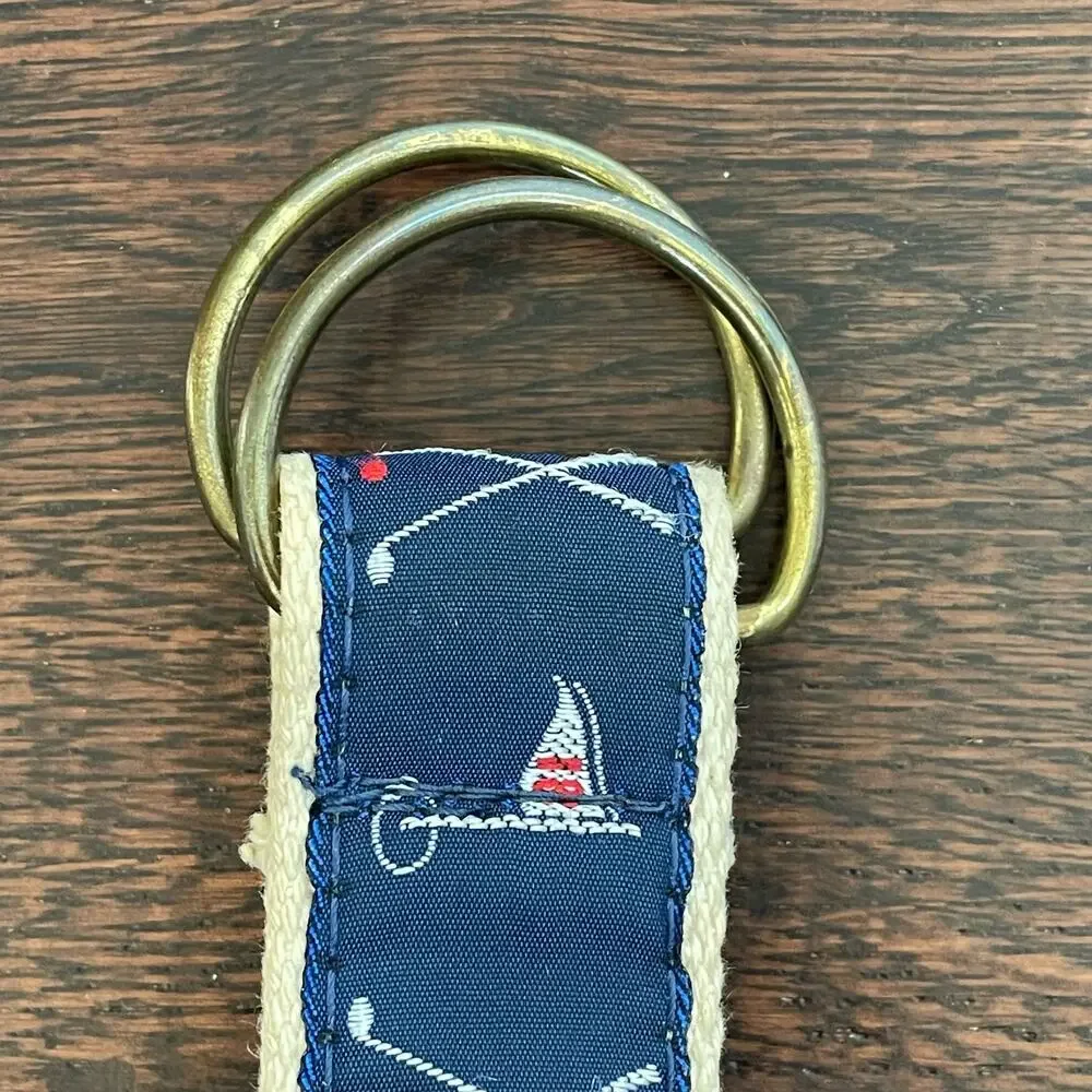 Vintage Golf Belt Cotton Web Double D Ring Navy Fabric Belt w/ Clubs & Pin 43
